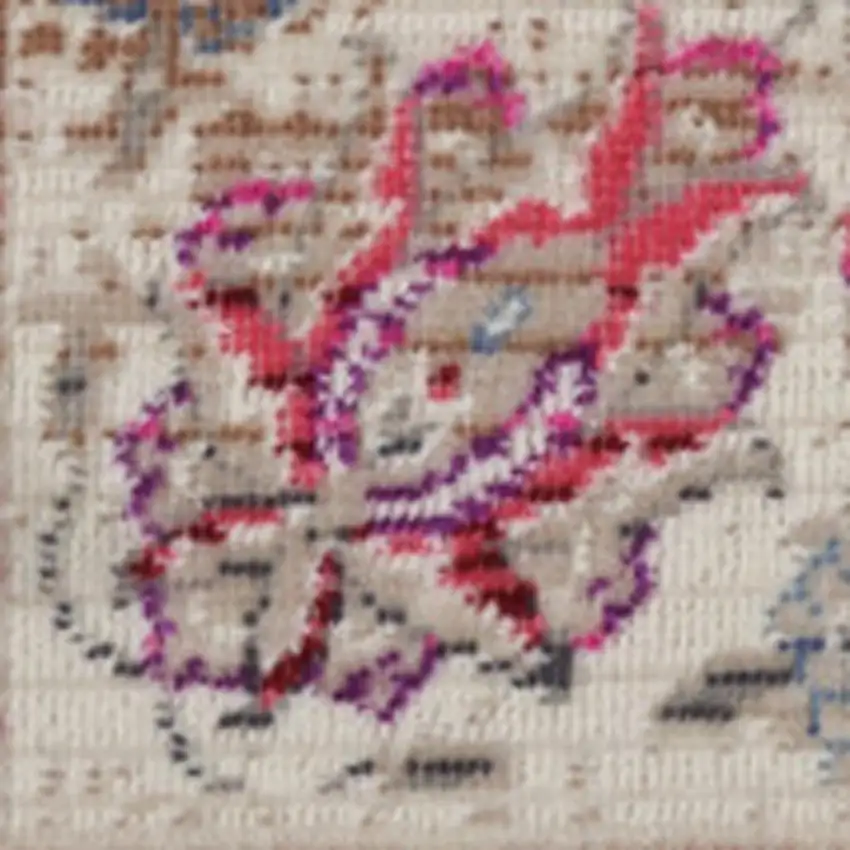 Blue and Beige Floral Medallion Distressed Non Skid Area Rug Photo 7