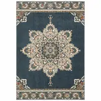 Photo of Blue and Beige Floral Medallion Indoor Area Rug