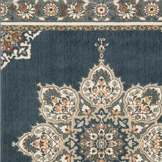 Blue and Beige Floral Medallion Indoor Area Rug Photo 4