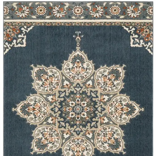 Blue and Beige Floral Medallion Indoor Area Rug Photo 5