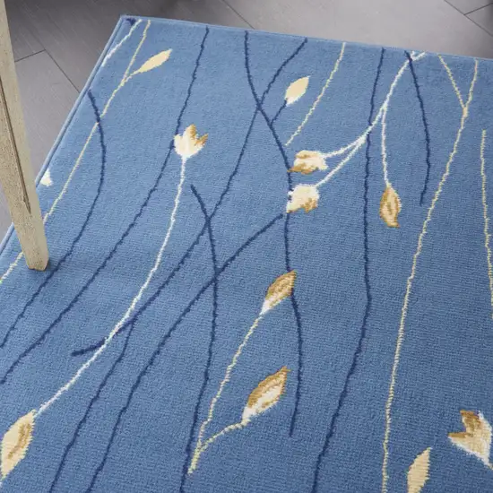 Blue and Beige Floral Power Loom Area Rug Photo 6