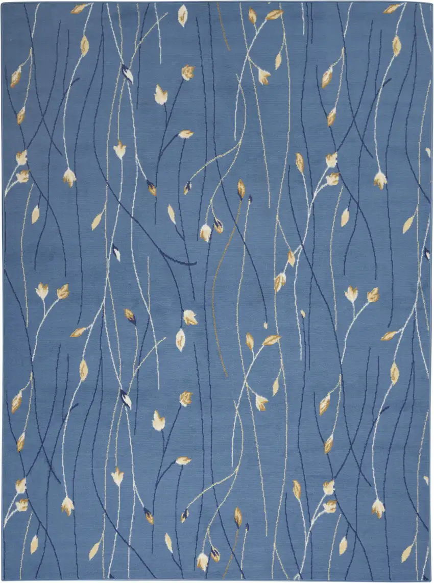 Blue and Beige Floral Power Loom Area Rug Photo 2