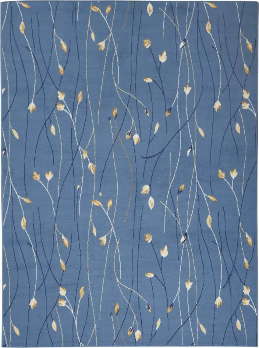 Blue and Beige Floral Power Loom Area Rug Photo 8
