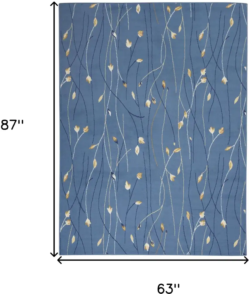 Blue and Beige Floral Power Loom Area Rug Photo 3