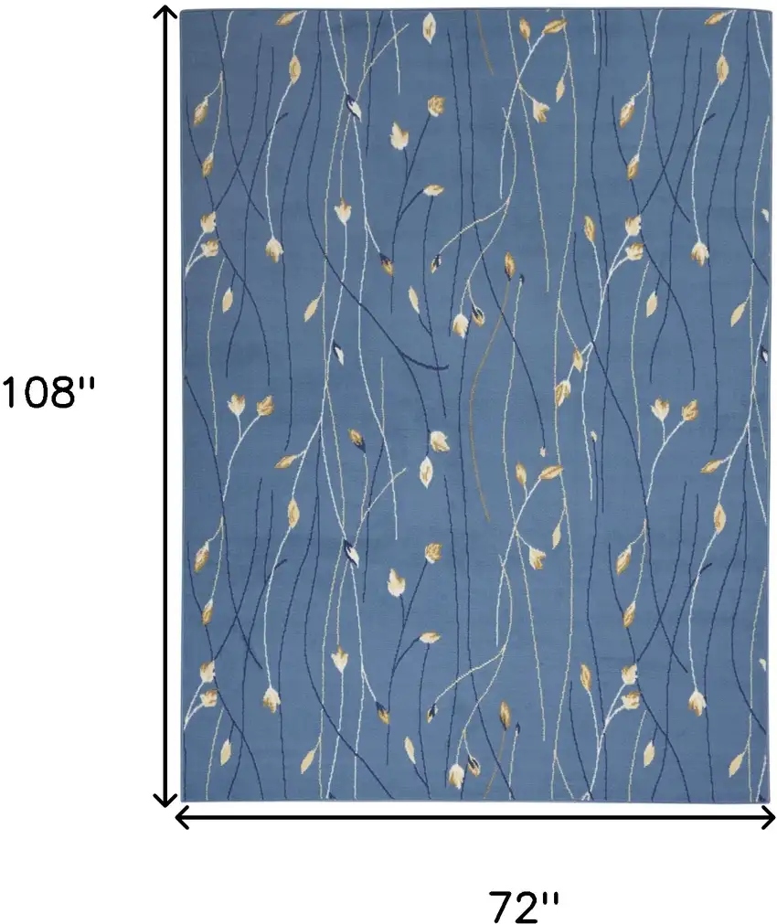 Blue and Beige Floral Power Loom Area Rug Photo 3