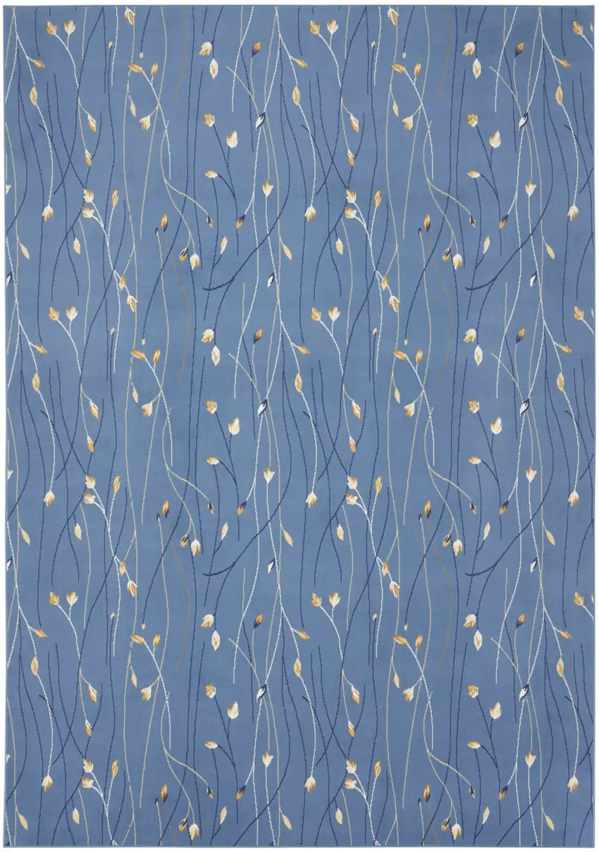 Blue and Beige Floral Power Loom Area Rug Photo 2