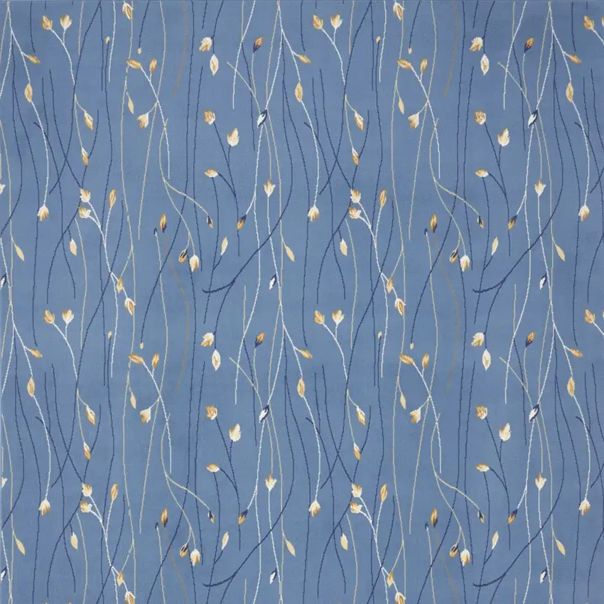 Blue and Beige Floral Power Loom Area Rug Photo 9