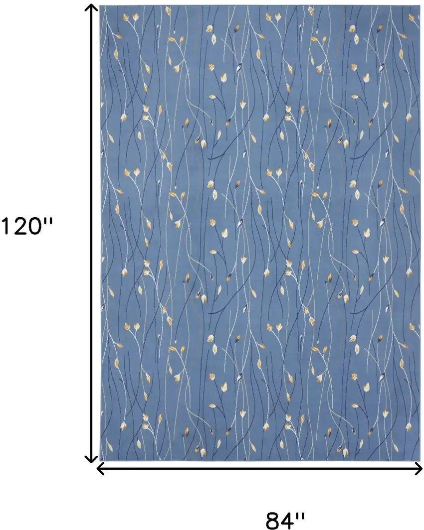 Blue and Beige Floral Power Loom Area Rug Photo 3