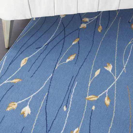 Blue and Beige Floral Power Loom Area Rug Photo 5