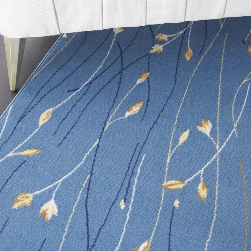 Blue and Beige Floral Power Loom Area Rug Photo 6