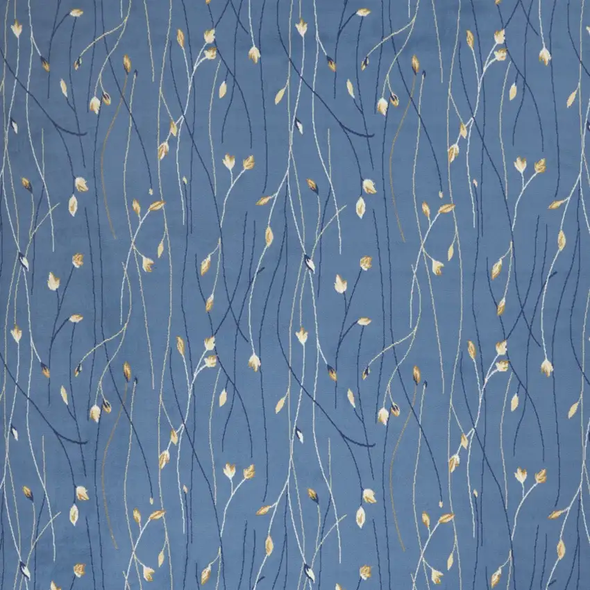 Blue and Beige Floral Power Loom Area Rug Photo 9