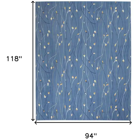 Blue and Beige Floral Power Loom Area Rug Photo 3