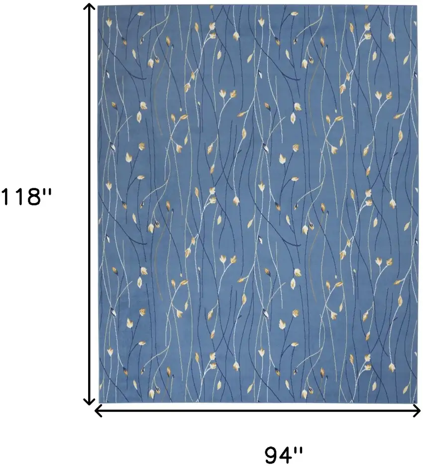 Blue and Beige Floral Power Loom Area Rug Photo 3