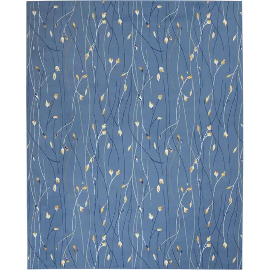 Blue and Beige Floral Power Loom Area Rug Photo 2