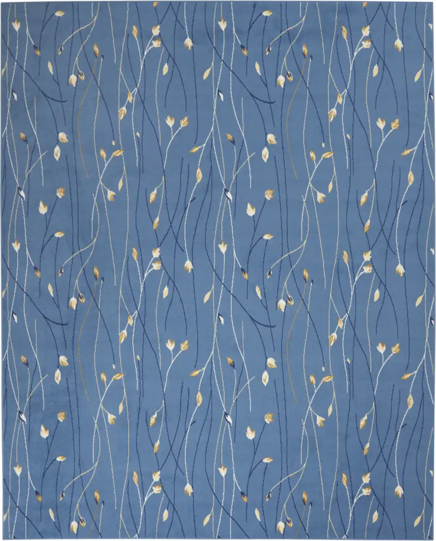 Blue and Beige Floral Power Loom Area Rug Photo 2