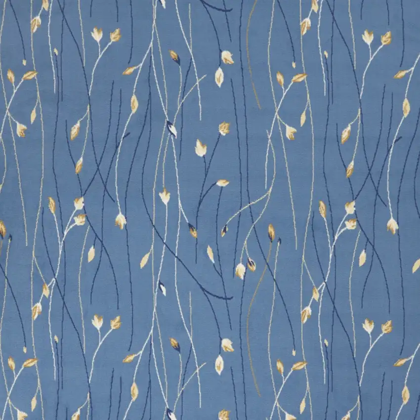 Blue and Beige Floral Power Loom Area Rug Photo 7