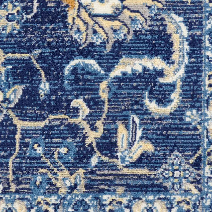 Blue and Beige Floral Power Loom Area Rug Photo 3