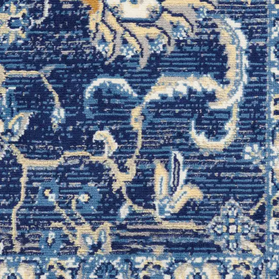 Blue and Beige Floral Power Loom Area Rug Photo 3
