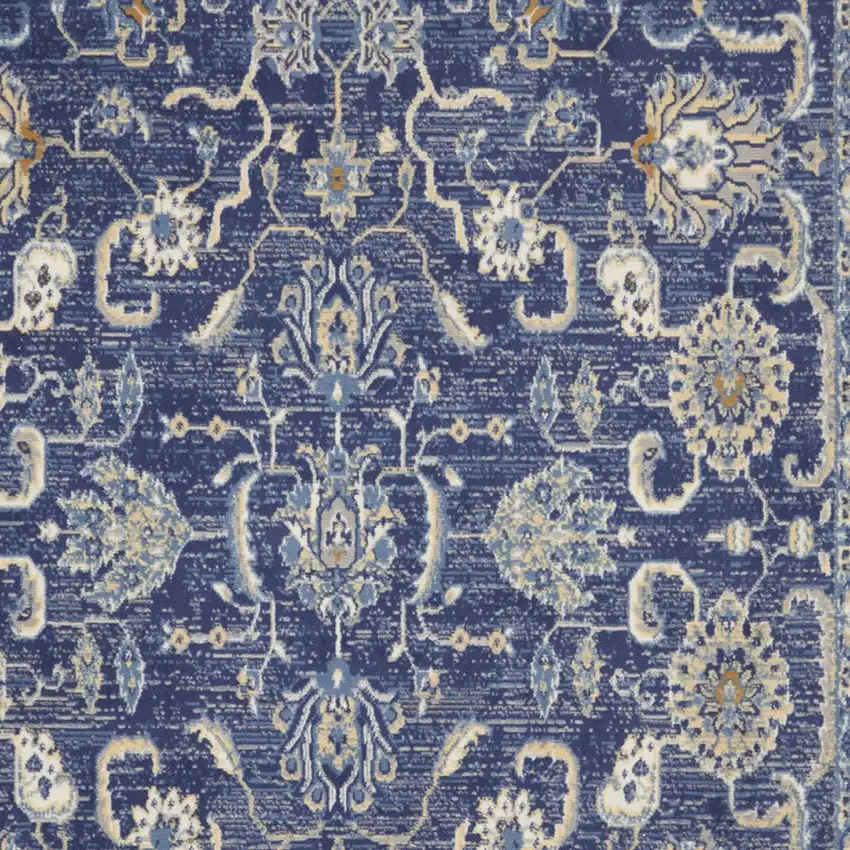 Blue and Beige Floral Power Loom Area Rug Photo 8