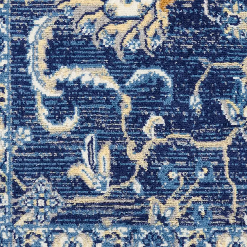 Blue and Beige Floral Power Loom Area Rug Photo 4