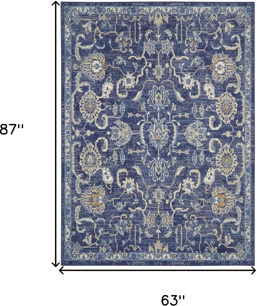 Blue and Beige Floral Power Loom Area Rug Photo 3
