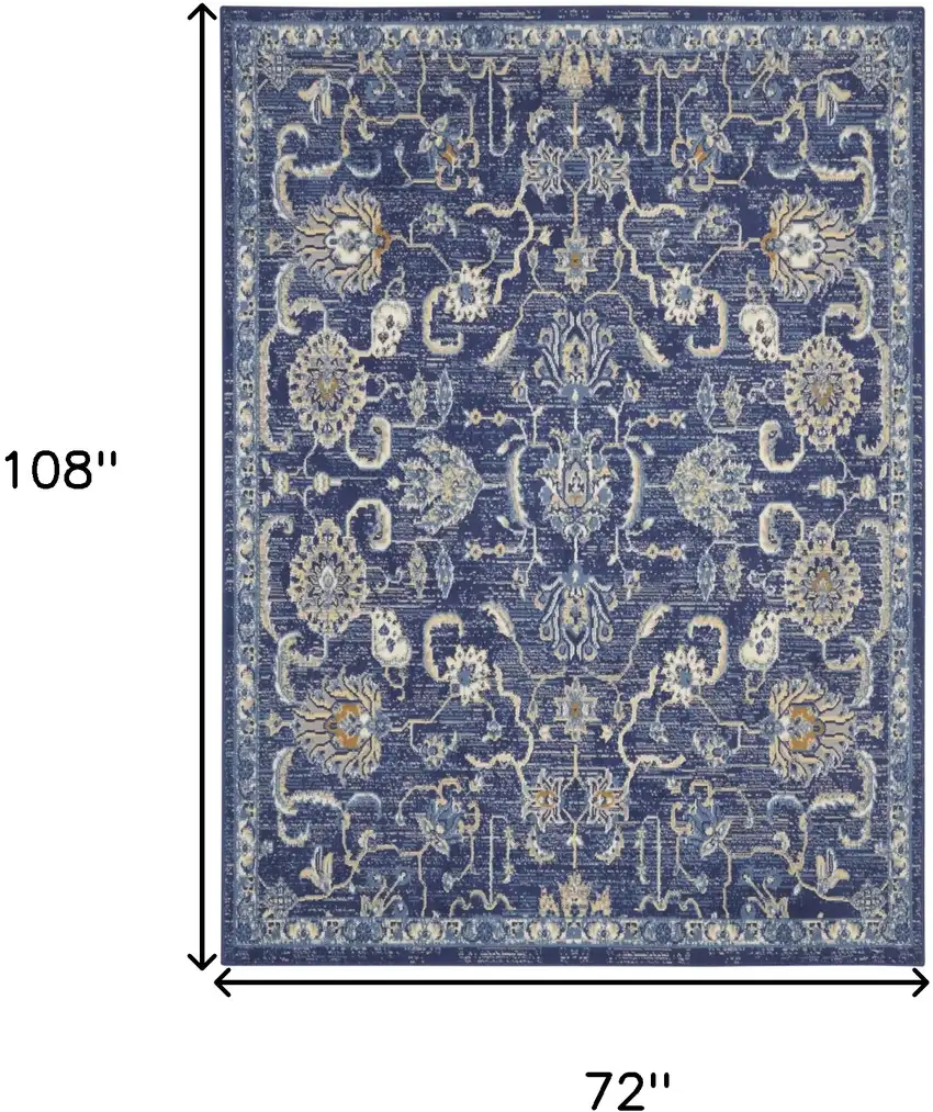 Blue and Beige Floral Power Loom Area Rug Photo 3