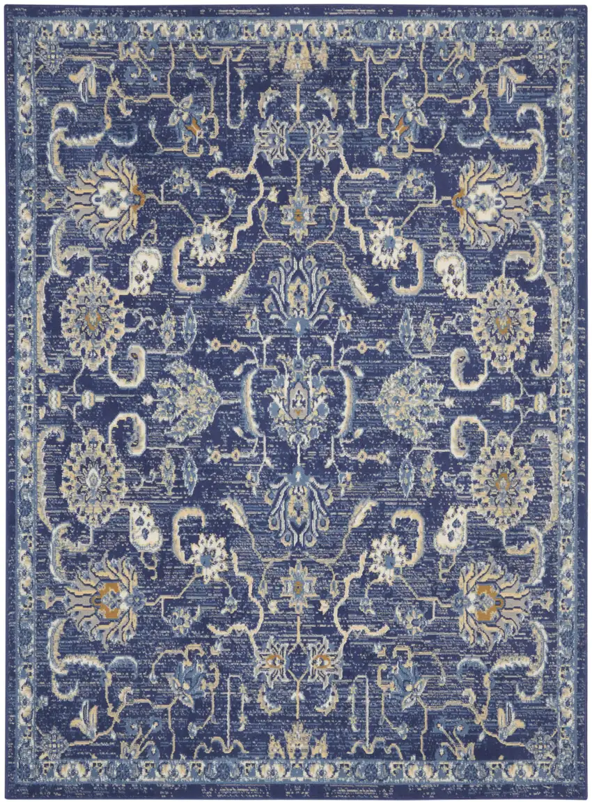 Blue and Beige Floral Power Loom Area Rug Photo 2