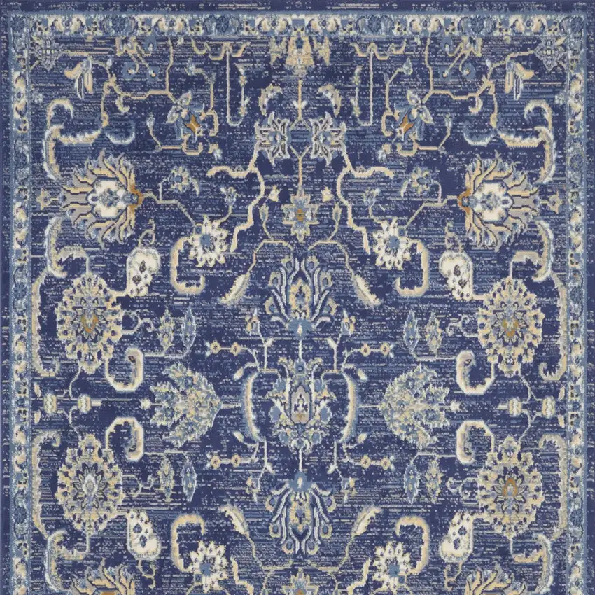Blue and Beige Floral Power Loom Area Rug Photo 9