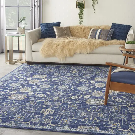 Blue and Beige Floral Power Loom Area Rug Photo 5