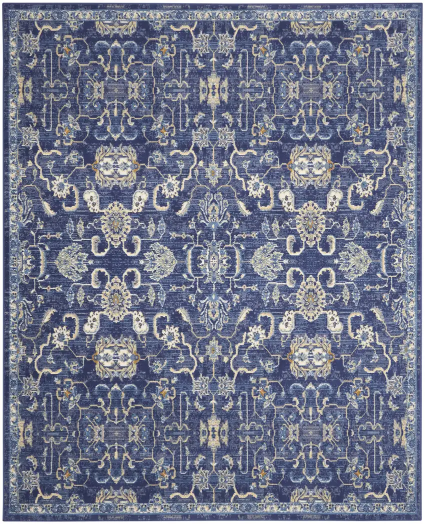 Blue and Beige Floral Power Loom Area Rug Photo 2