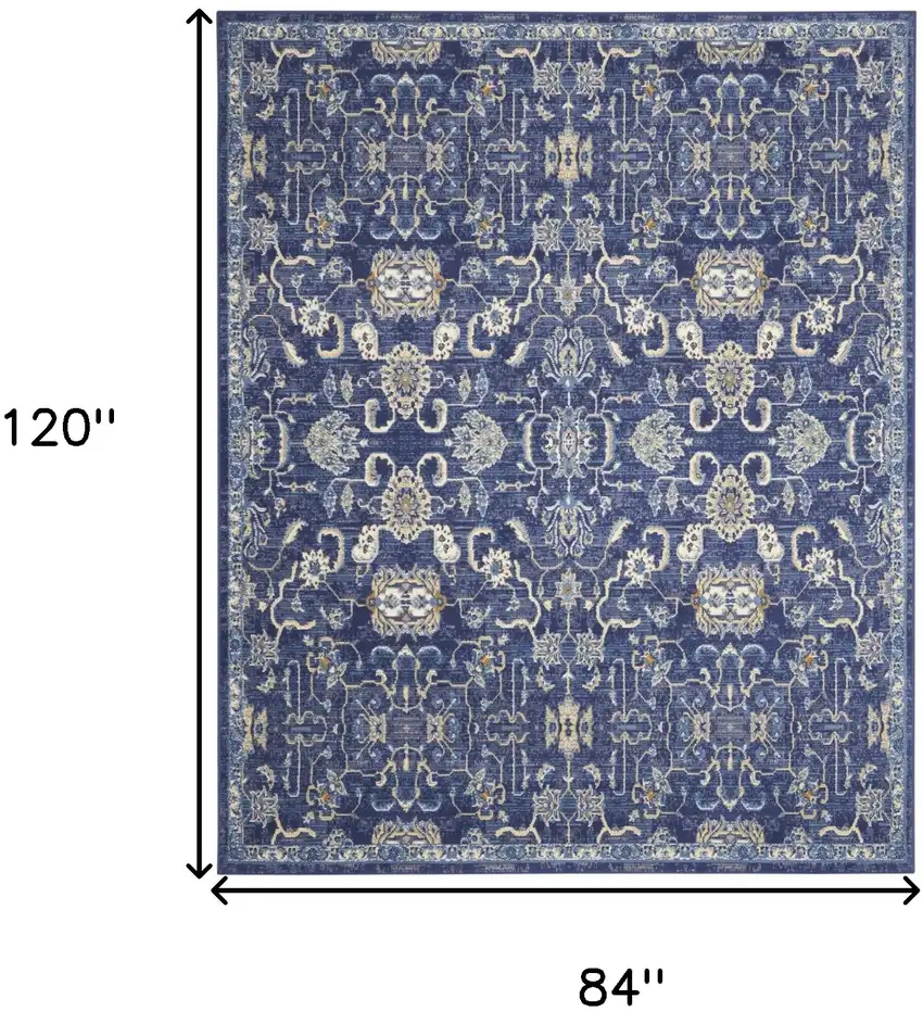 Blue and Beige Floral Power Loom Area Rug Photo 3