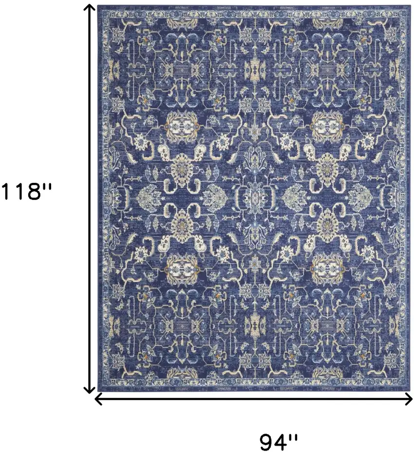 Blue and Beige Floral Power Loom Area Rug Photo 3