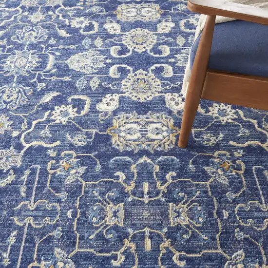Blue and Beige Floral Power Loom Area Rug Photo 6