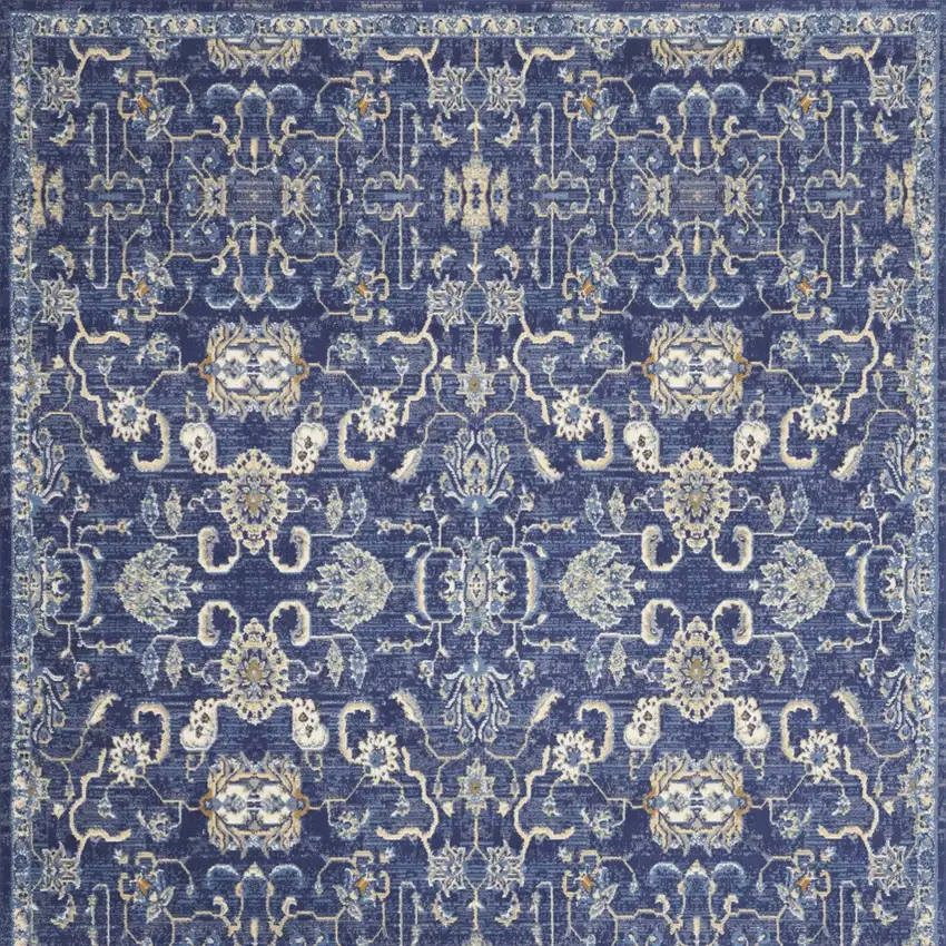 Blue and Beige Floral Power Loom Area Rug Photo 8