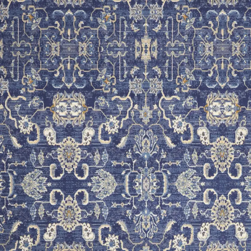 Blue and Beige Floral Power Loom Area Rug Photo 7