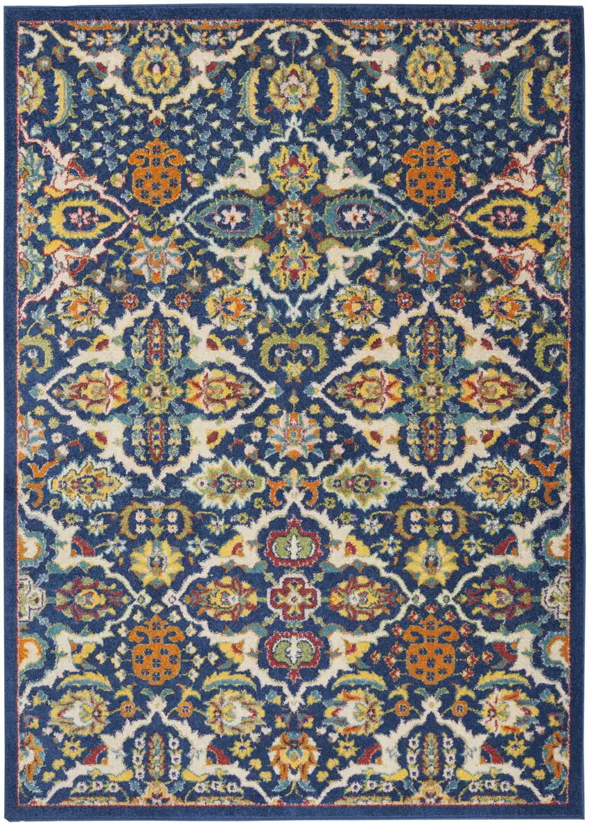 Blue and Beige Floral Power Loom Area Rug Photo 8