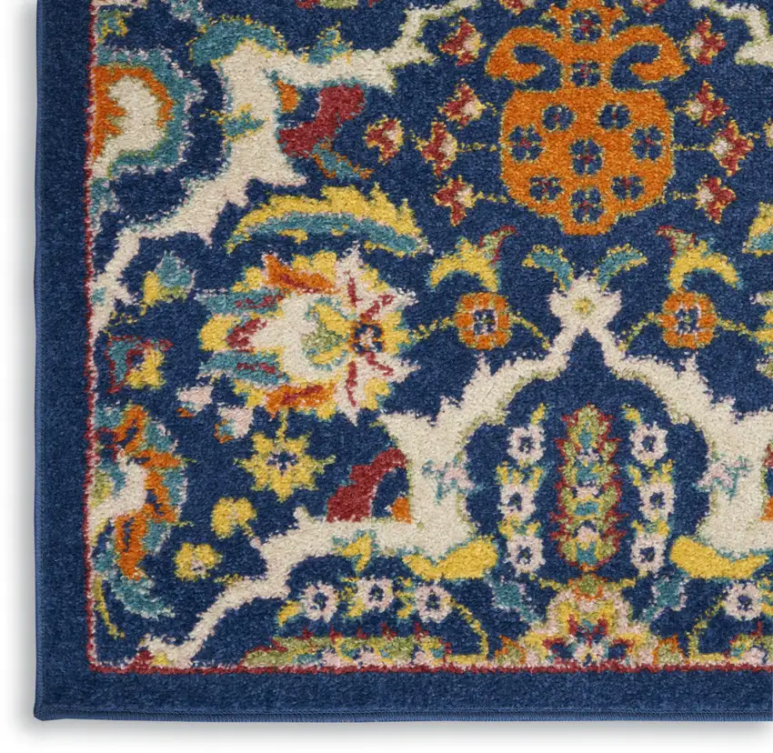 Blue and Beige Floral Power Loom Area Rug Photo 9