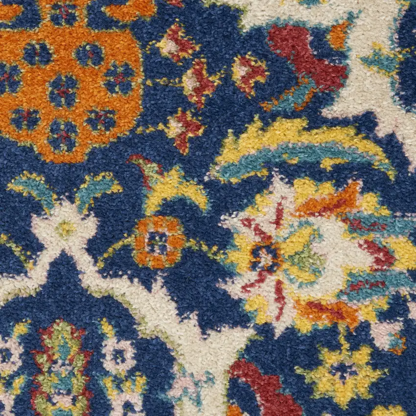 Blue and Beige Floral Power Loom Area Rug Photo 3