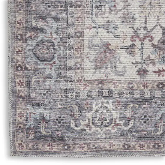 Blue and Beige Floral Power Loom Distressed Area Rug Photo 9