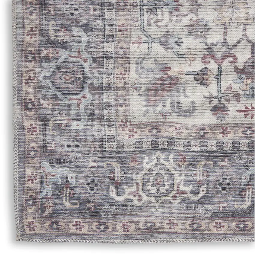 Blue and Beige Floral Power Loom Distressed Area Rug Photo 9