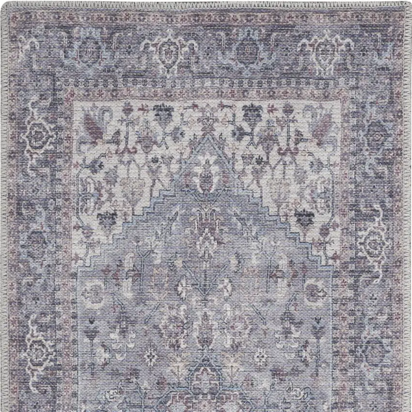 Blue and Beige Floral Power Loom Distressed Area Rug Photo 9