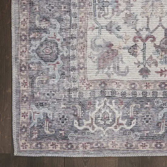 Blue and Beige Floral Power Loom Distressed Area Rug Photo 9