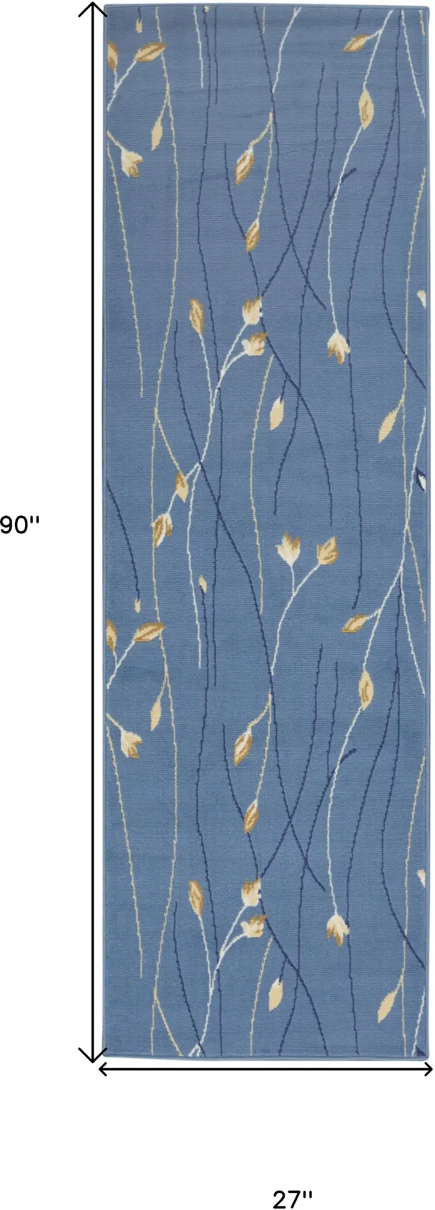 Blue and Beige Floral Power Loom Runner Rug Photo 3