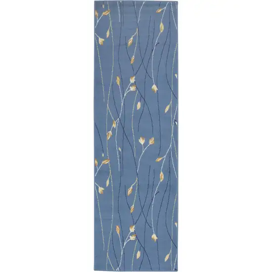 8' Blue And Beige Floral Runner Rug Photo 9