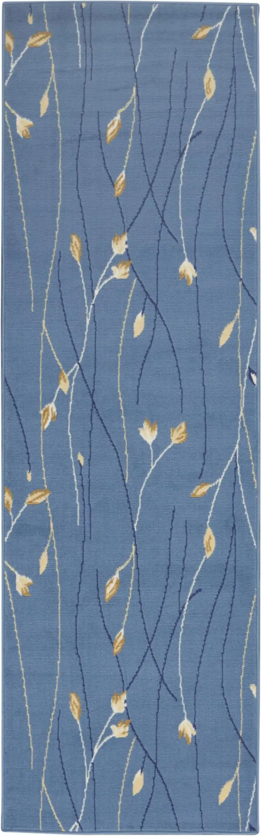 8' Blue And Beige Floral Runner Rug Photo 9