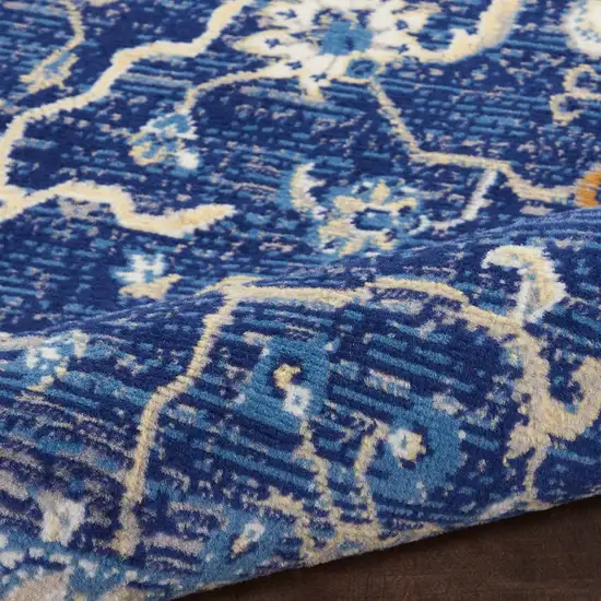 8' Blue And Beige Floral Runner Rug Photo 6