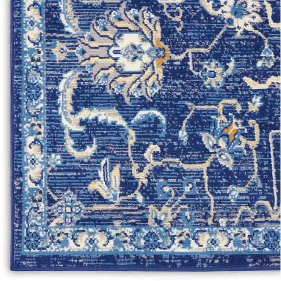 8' Blue And Beige Floral Runner Rug Photo 7