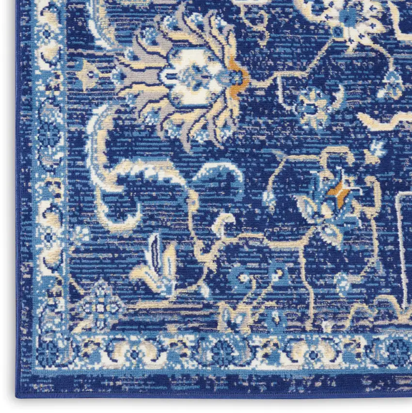8' Blue And Beige Floral Runner Rug Photo 7