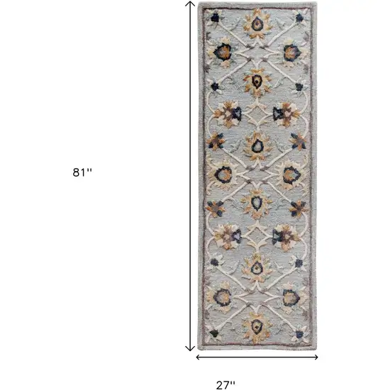 2' X 7' Blue And Beige Floral Runner Rug Photo 9