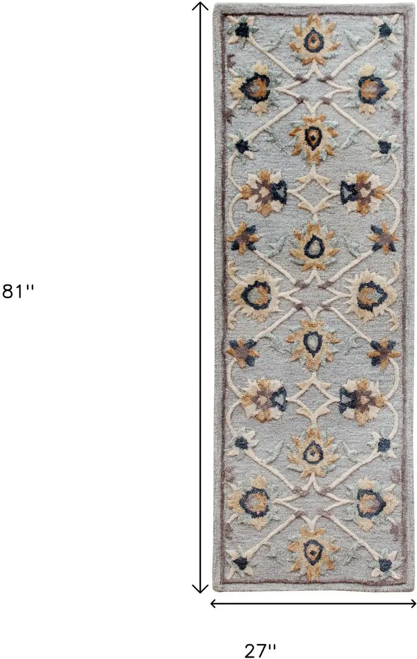 2' X 7' Blue And Beige Floral Runner Rug Photo 9